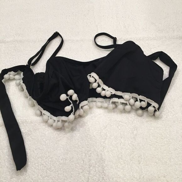 Black white bikini top Large tie hook closure - Picture 3 of 7